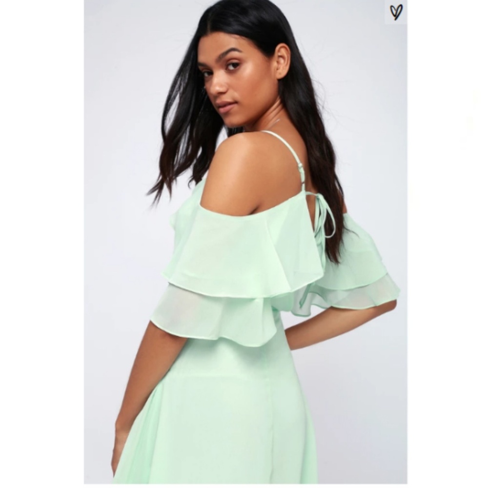 SOLD Lulu's Mint Off Shoulder Ruffle Skater Dress - Picture 3 of 5